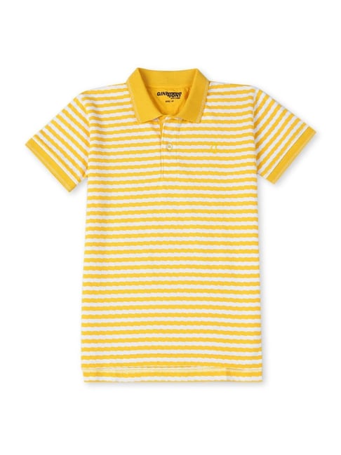 Gini & Jony Kids Yellow & White Cotton Striped Polo T-Shirt