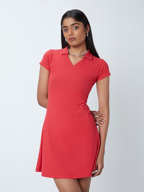 Nuon by Westside Red Polo Neck Ribbed Dress Price in India