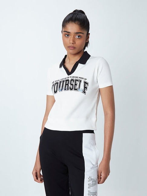 Studiofit by Westside White Text Patterned Polo T-Shirt Price in India