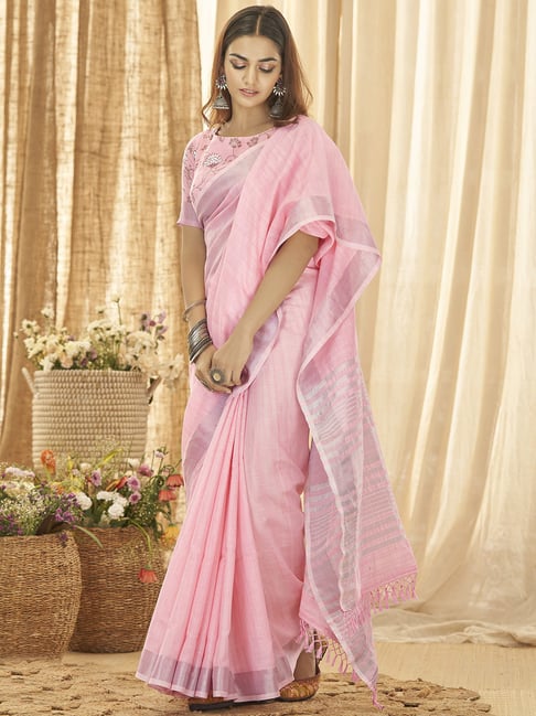 Pink Sherbert Linen Saree – MySilkLove