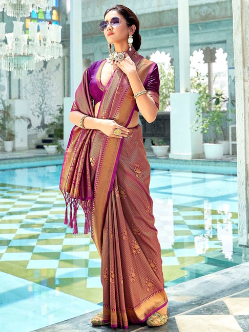 Buy Trendy sare Floral Print Banarasi Silk Blend Purple, Red Sarees Online  @ Best Price In India | Flipkart.com