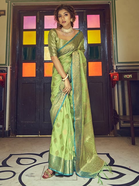 Stunning Green Colour Saree With Magenta Border & Heavy Brocade Blouse –  garment villa