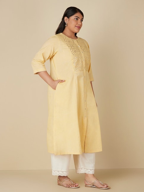 Diza Curves by Westside Yellow Mirror Detailed A-line Kurta Price in India