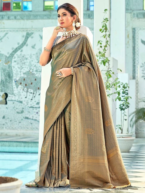 Grey Saree With Kota Blouse