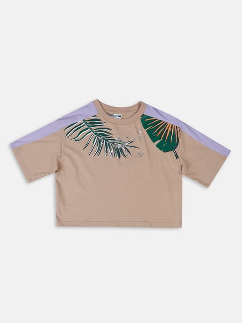 Puma Kids T7 VACAY QUEEN Beige & Purple Cotton Printed Crop Top