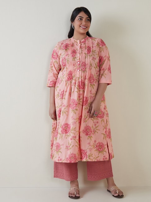 Diza Curves by Westside Peach Floral-Printed A-Line Kurta Price in India