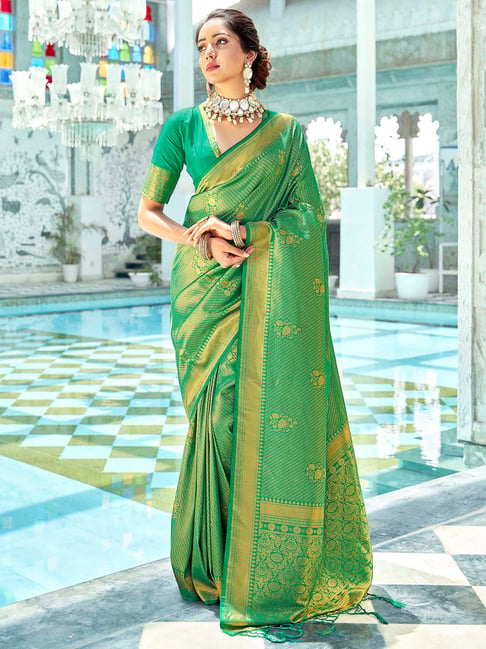 Buy Mint Green Banarasi Saree online-Karagiri