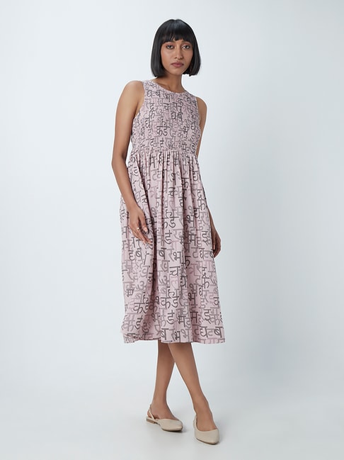 Bombay Paisley by Westside Light Mauve Text Print Dress Price in India