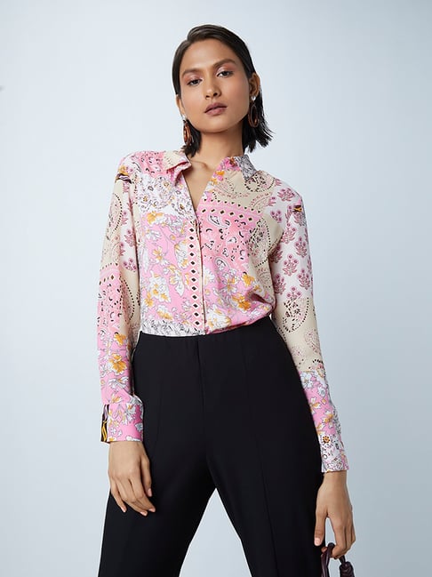 Wardrobe by Westside Pink Paisley Print Blouse Price in India