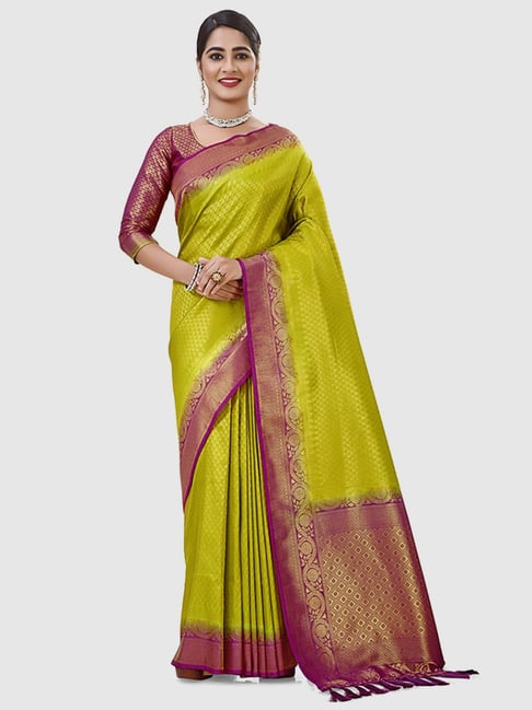 Elora Green Silk Woven Saree With Unstitched Blouse Price in India