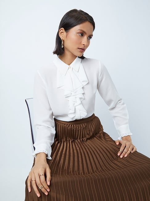 Wardrobe by Westside White Ruffle Detail Blouse