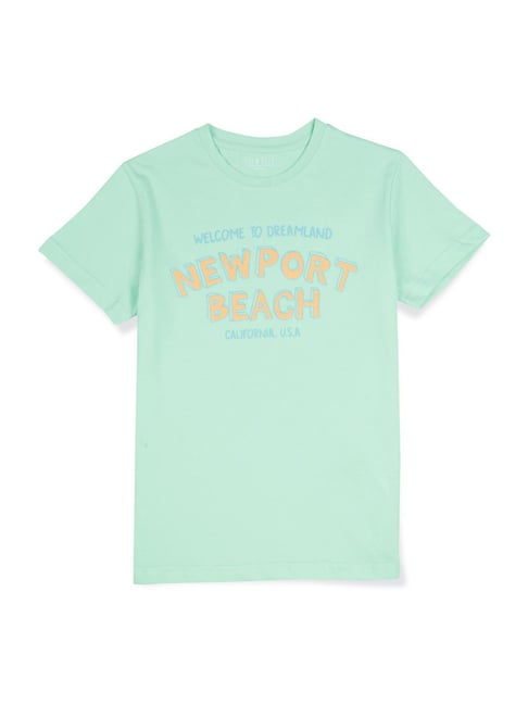 Palm Tree Kids Aqua Blue Cotton Printed T-Shirt