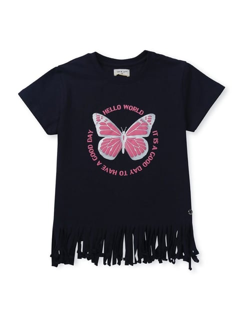 Gini & Jony Kids Black & Pink Cotton Printed Top