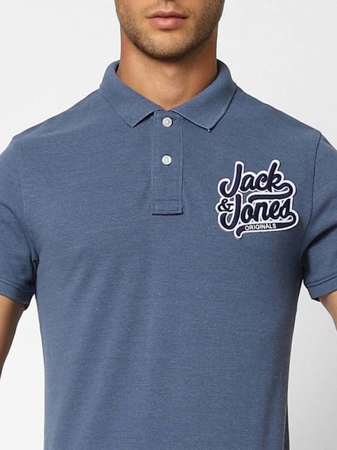 Jack Jones Blue Cotton Regular Fit Polo T Shirt