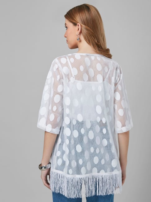 Style Quotient Women White Self Design Cotton Lace Regular Smart Casual Top