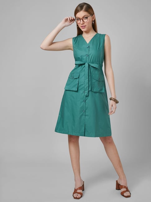 Style Quotient Green Cotton Regular Fit Shirt Dress Price in India