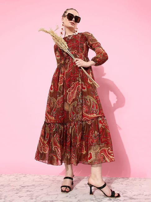 Miss Chase Brown Printed Gown Price in India