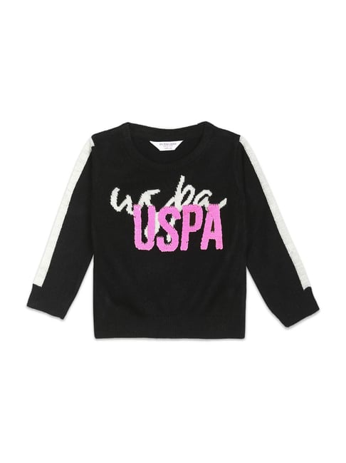 U S Polo Assn U.S. Polo Assn. Kids Black Embellished Full Sleeves Sweater