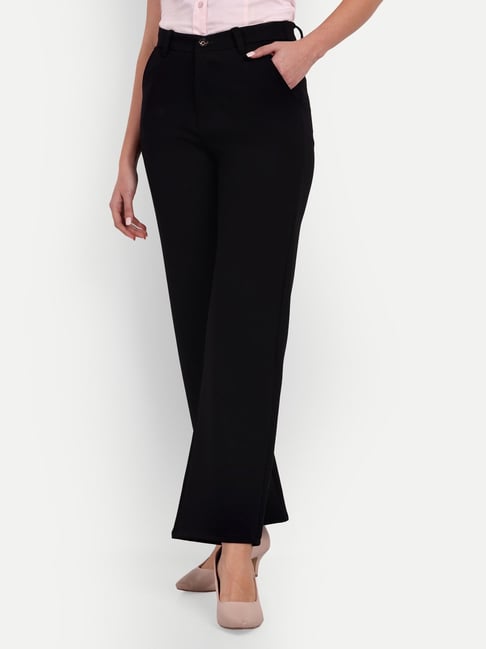 Slim Fit Plain Park Avenue Black Formal Trousers For Women