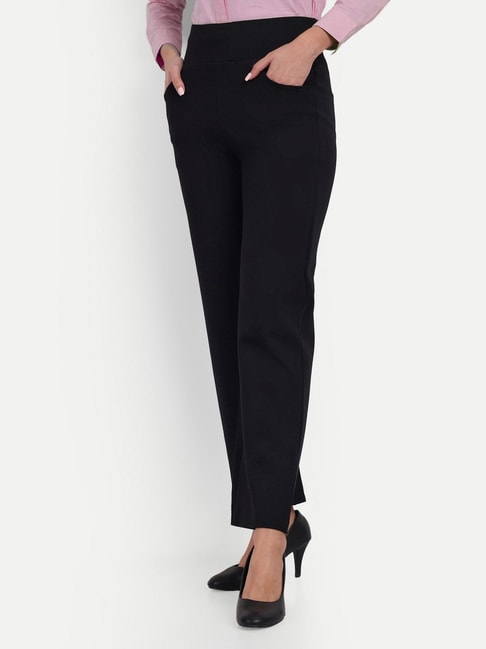 Jeans & Trousers | Black Formal Pants For Women With Attached Belt | Freeup-hangkhonggiare.com.vn