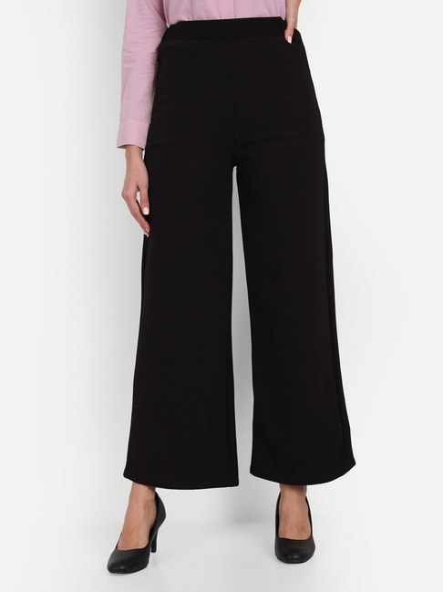 Buy Broadstar Women Black Wide Leg High-Rise Stretchable Formal Trousers at  Amazon.in