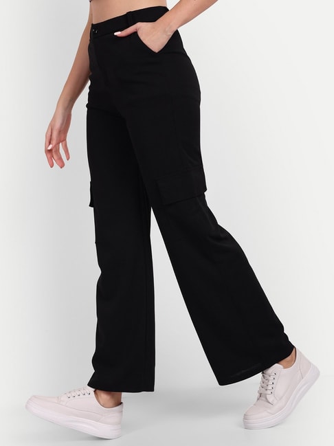 Buy Broadstar Women Black Wide Leg Loose Fit Cargos TrousersTR18047 at  Amazonin
