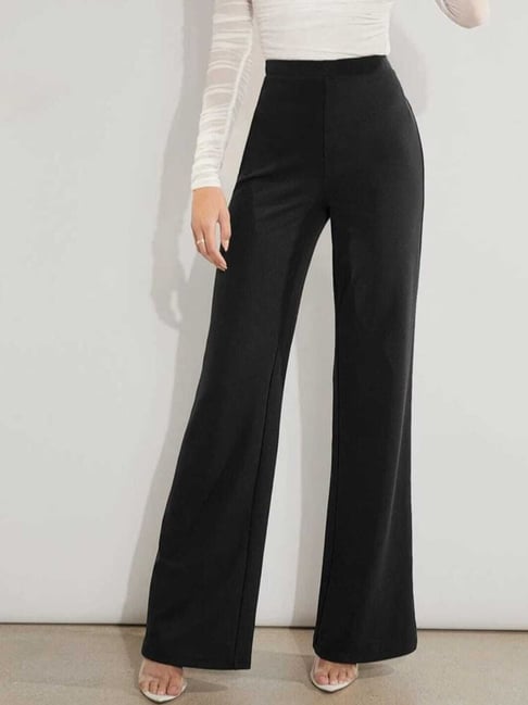 Buy AND Charcoal Solid Cotton Straight Fit Womens Trousers  Shoppers Stop