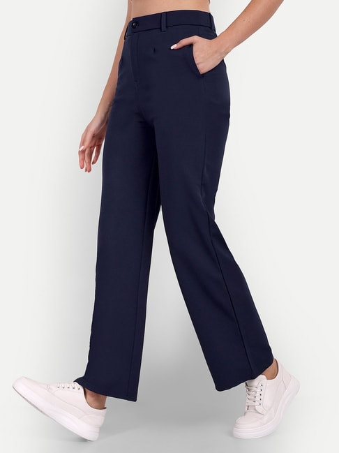 Buy Navy Blue Linen Elasticated Wide Leg Formal Trouser Online  FableStreet