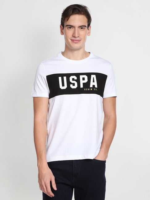 U S Polo Assn U.S. Polo Assn. White Regular Fit Printed Cotton Crew T-Shirt