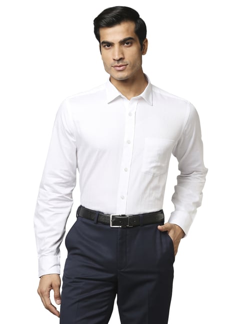 Park Avenue White Cotton Regular Fit Striped Shirt