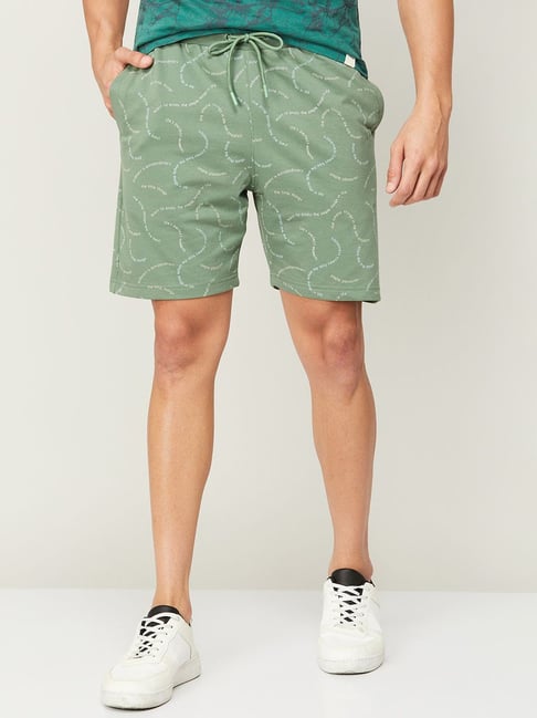 Fame Forever by Lifestyle Green Cotton Regular Fit Printed Shorts