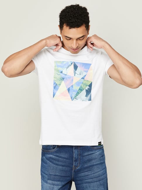 BOSSINI White Cotton Regular Fit Printed T-Shirt