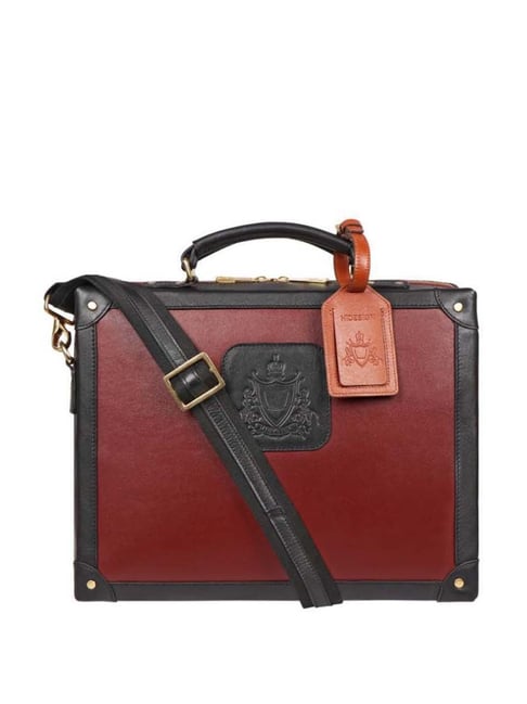 Hidesign Maroon Leather Medium Laptop Messenger Bag