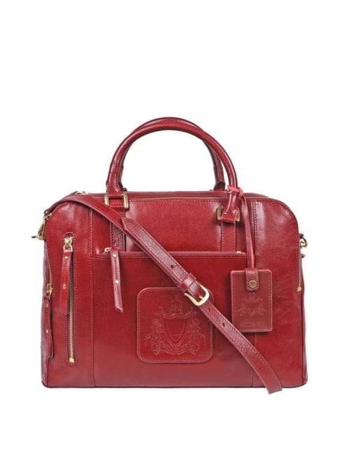 Hidesign Red Leather Medium Laptop Messenger Bag