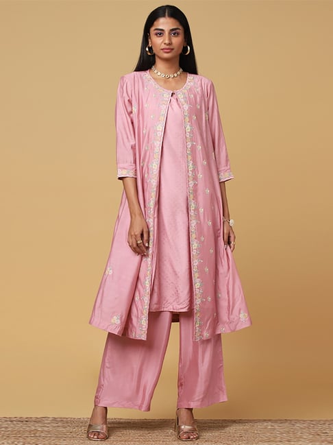 Marigold Lane Pink Embroidered Kurta Pant Set Price in India