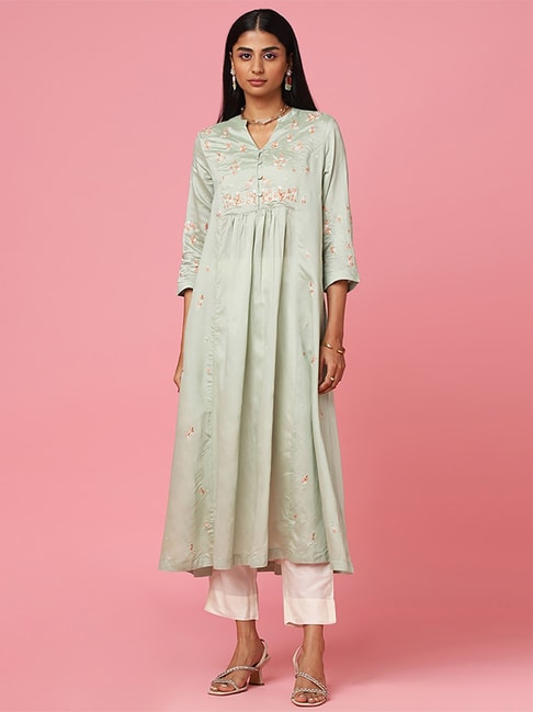 Marigold Lane Green Embroidered A Line Kurta Price in India