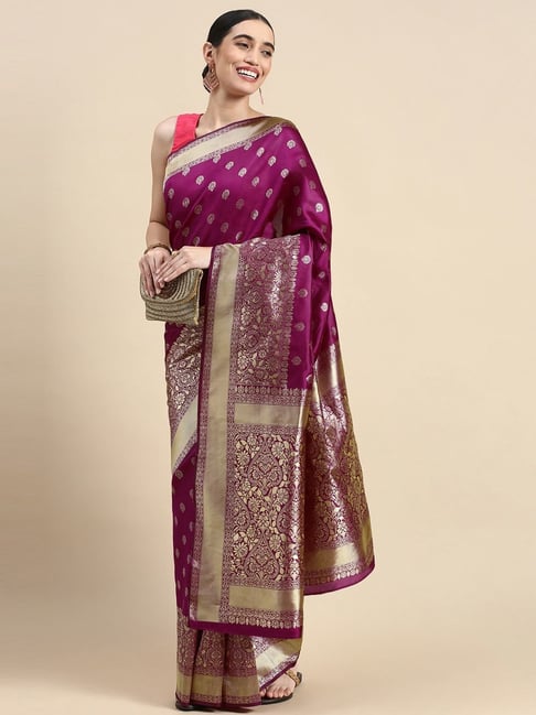 Mohey Purple Woven Saree With Unstitched Blouse Price in India