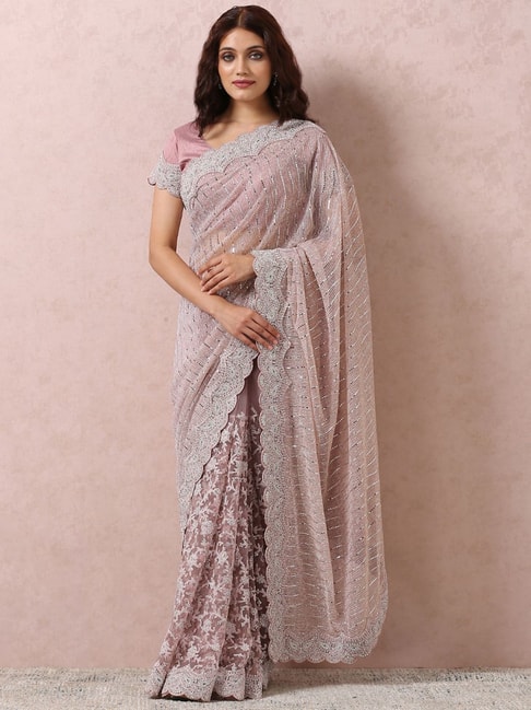 Mohey Pink Embellished Saree With Unstitched Blouse Price in India