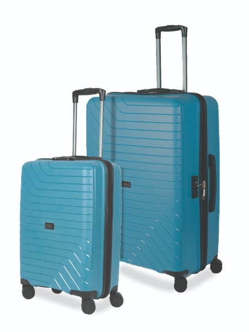 Carriall Blue 8 Wheel Large & Small Hard Checked Luggage Set of 2 - 52 cm