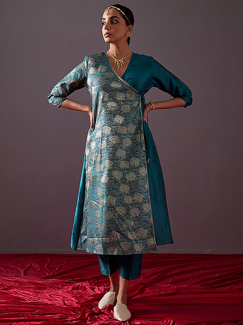 Abhishti Blue Zari Work Angrakha Kurta Price in India