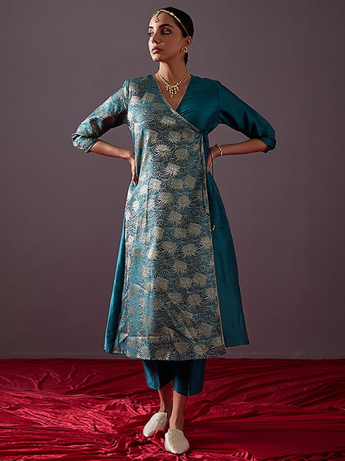 Abhishti Blue Zari Work Kurta Pant Set Price in India