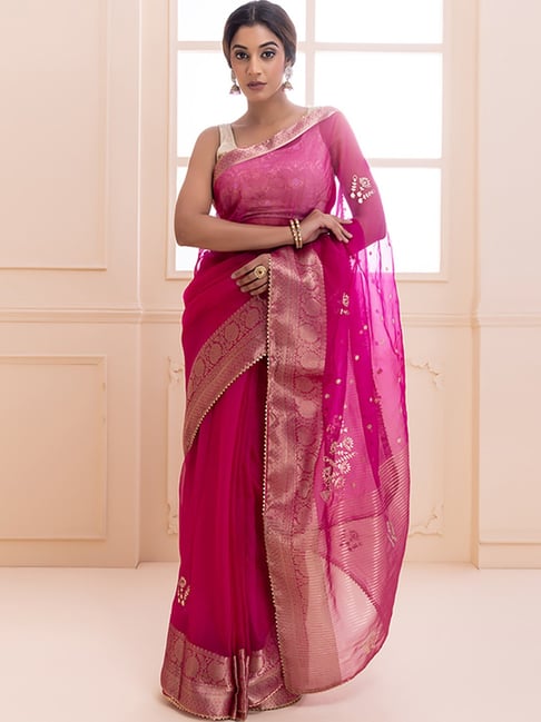 Shop Pink designer Silk Sarees for Women Online | Aza Fashions