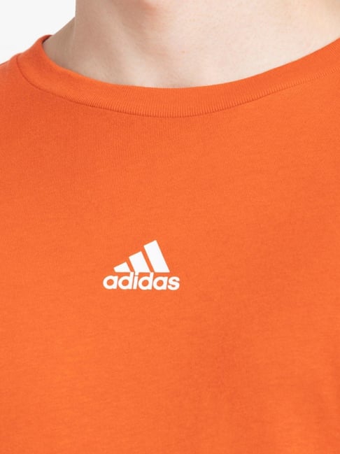 Adidas Orange Cotton Regular Fit Printed Sports T-Shirt