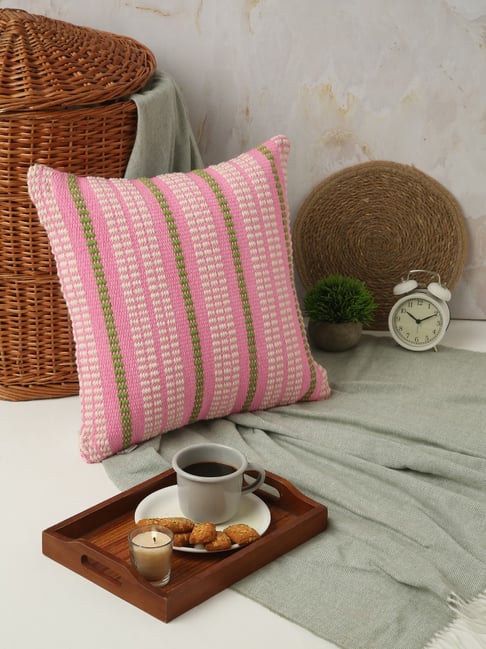 Spaces Spun Stripes Pink Cotton Cushion Cover