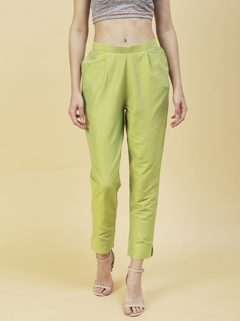 Women Lime Green Solid Trousers  AUJJESSA DESIGNS PRIVATE LIMITED  2927825
