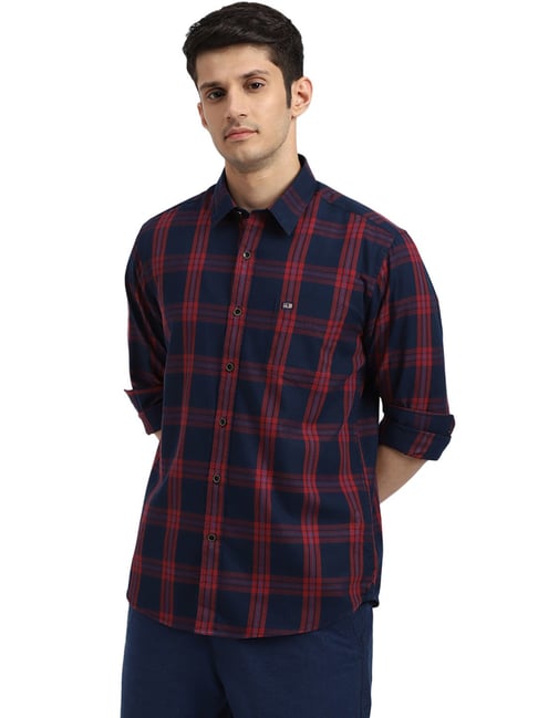 Arrow Navy Blue Cotton Slim Fit Checks Shirt-picture-44
