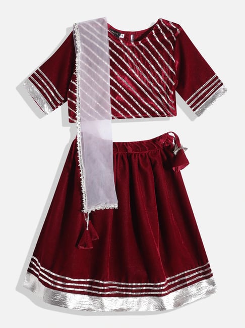 READIPRINT FASHIONS Kids Maroon Lace Lehenga, Choli with Dupatta-picture-28