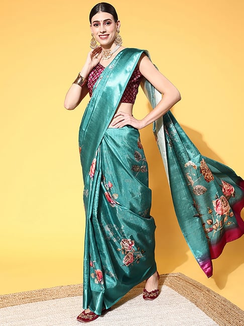 Saree Mall Green Saree With Unstitched Blouse Price in India