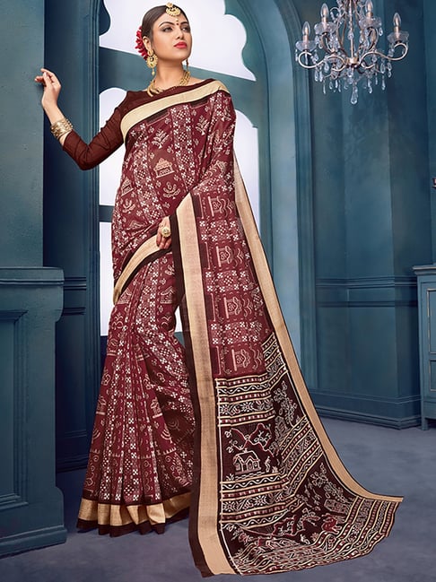 Saree Mall Brown Bhagalpuri Silk Saree With Unstitched Blouse Price in India