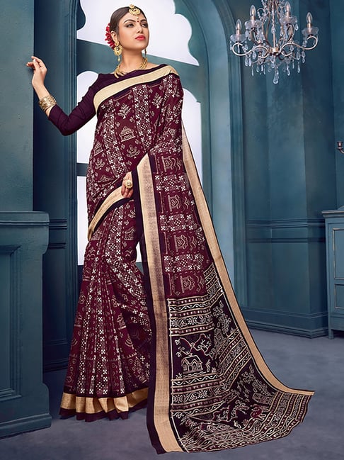 Saree Mall Purple Bhagalpuri Silk Saree With Unstitched Blouse Price in India